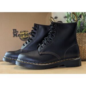 Dr. Martens 1460 Black + Brown Abruzzo WP Leather Lace Up Combat Boots UK 6 NIB